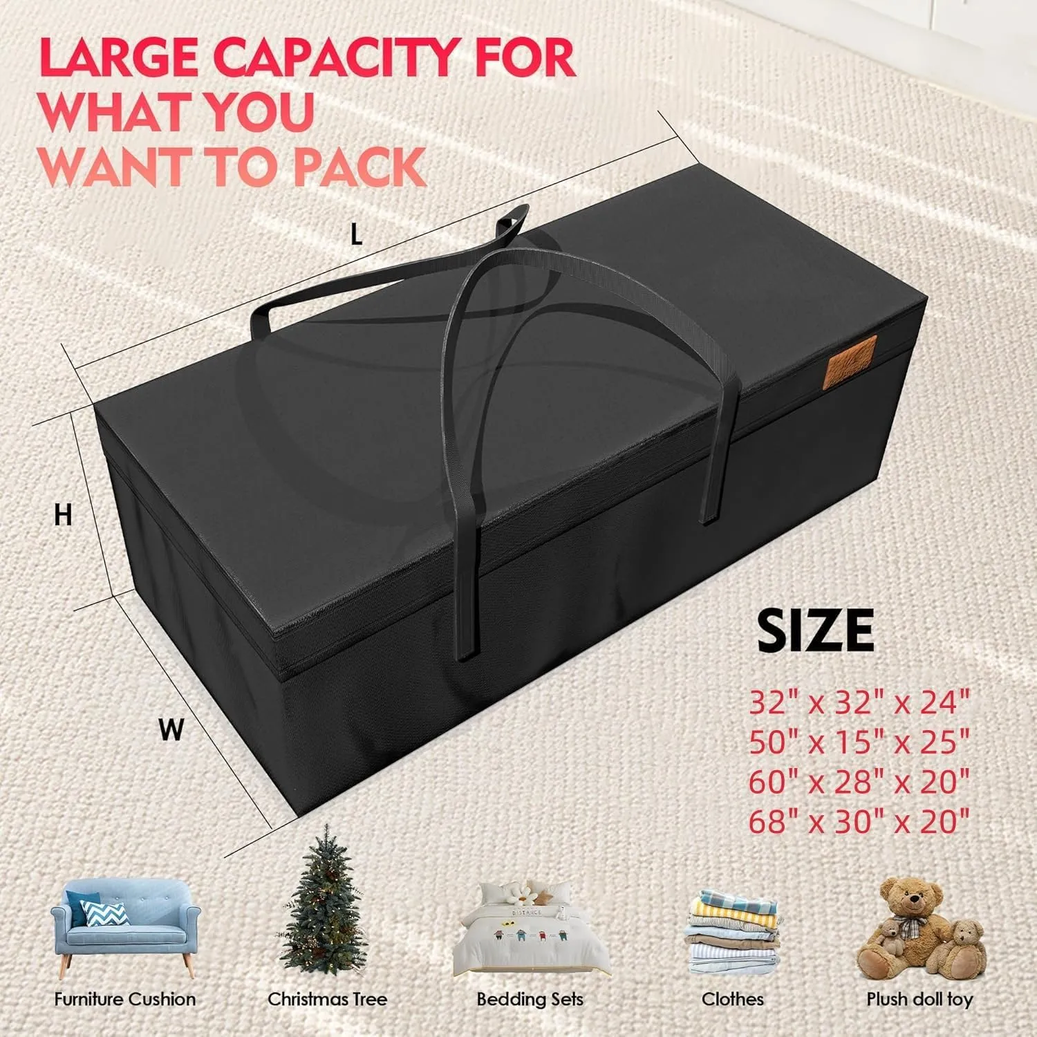 K-Musculo Outdoor Cushion Storage Bag, Waterproof Upgrade 600D PVC with Handles Protective Zipper,Patio Cushion Storage Bag(Black 32" x 32" x 24")
