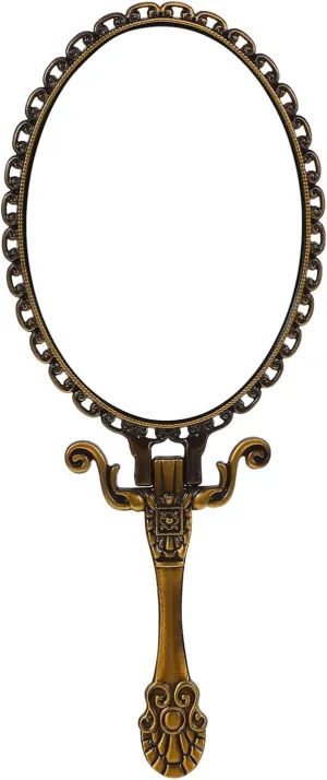 KALLORY Vintage Handheld Makeup Mirror Folding Handle Stand Antique Travel Magnifying Mirror Bronze Back Foldable Embossed Flower Mirror