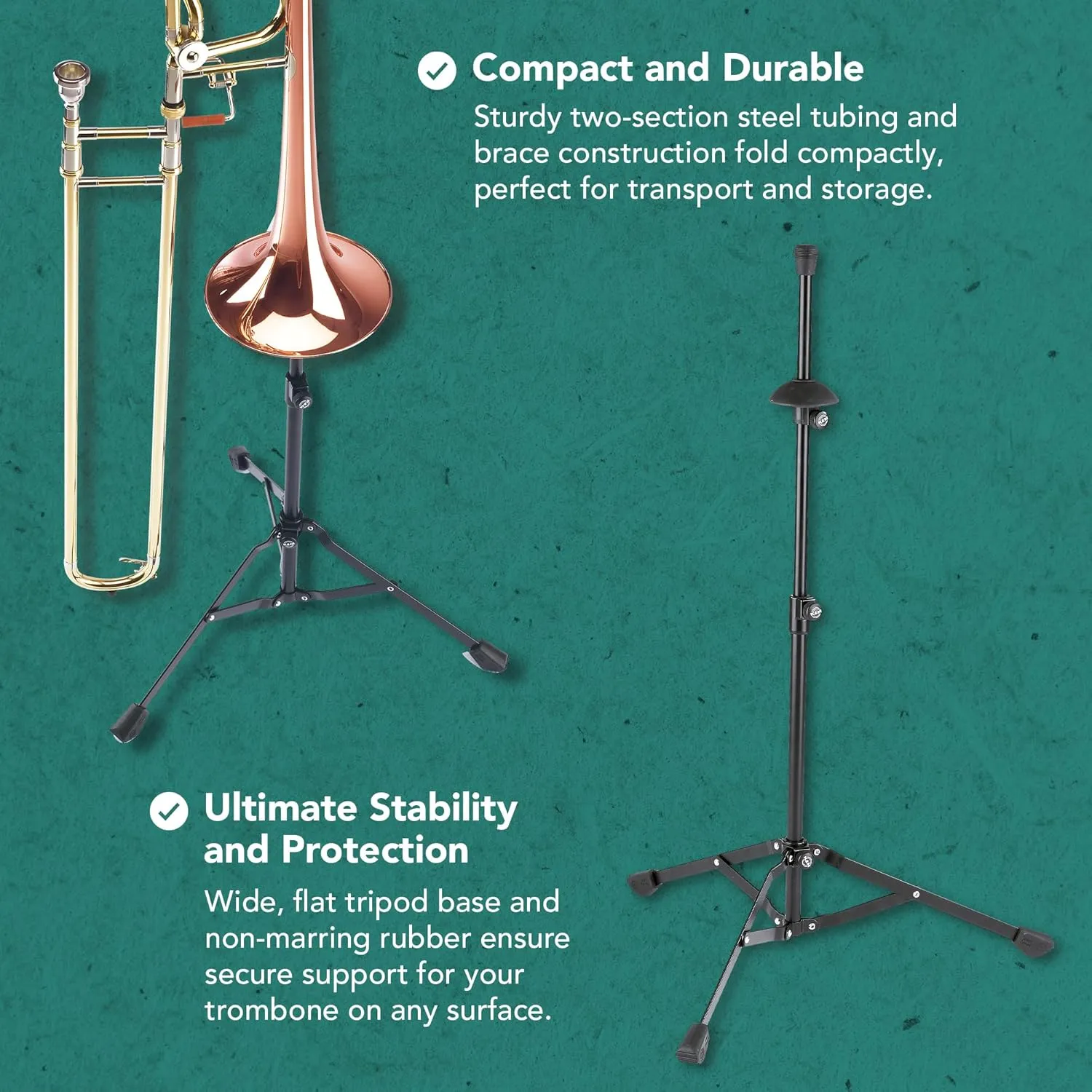K&M 14990 Portable, Adjustable-Black Finish Trombone Stand (14990.000.55)
