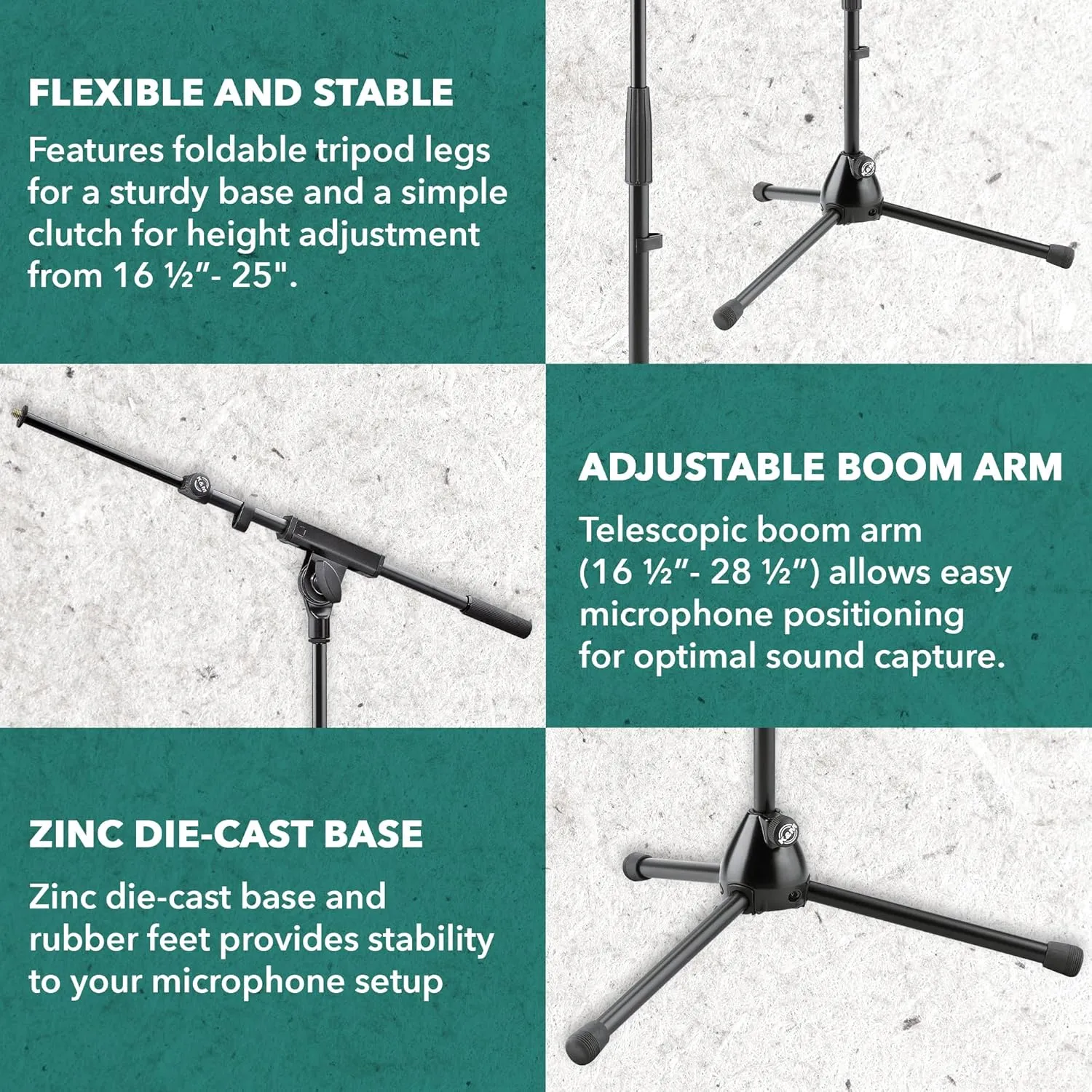 K&M König & Meyer 25977.500.55 Microphone Stand - Adjustable Telescoping 2-Piece Boom Arm - Shorter Low-Level Height with Folding Leg Base - Professional Grade - German Made - Black