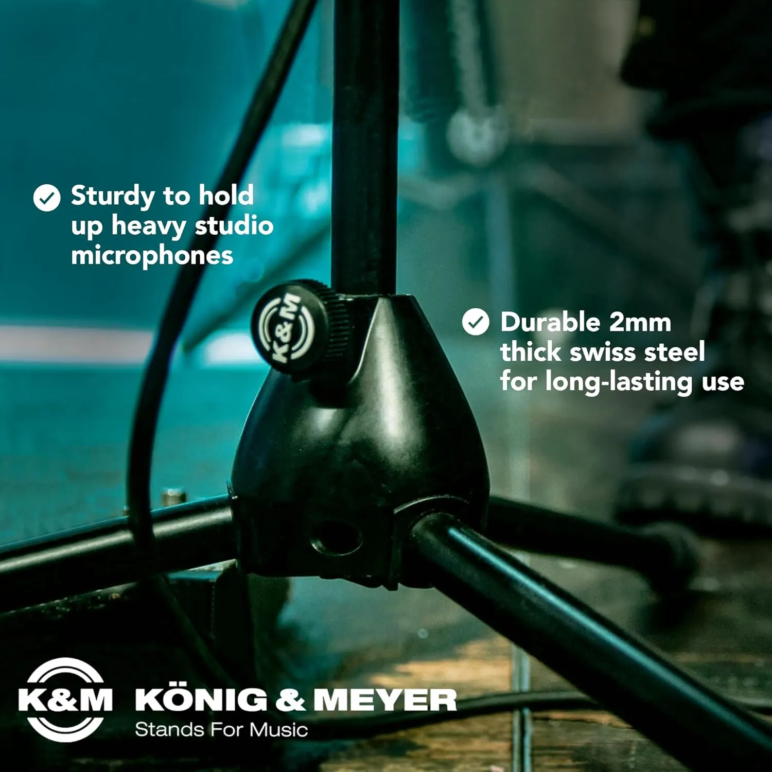 K&M Konig & Meyer 21060.500.55 Tripod Microphone Stand With Boom Arm | Easy Clutch Height Adjustment | Folding Leg Design | Zinc Die-Cast Base | Pro Grade for all Musicians | German Made | Black