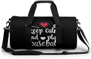 Keep Calm and Play Baseball Large Gym Bag Novelty Lightweight Duffel Bag Travel Tote Bags