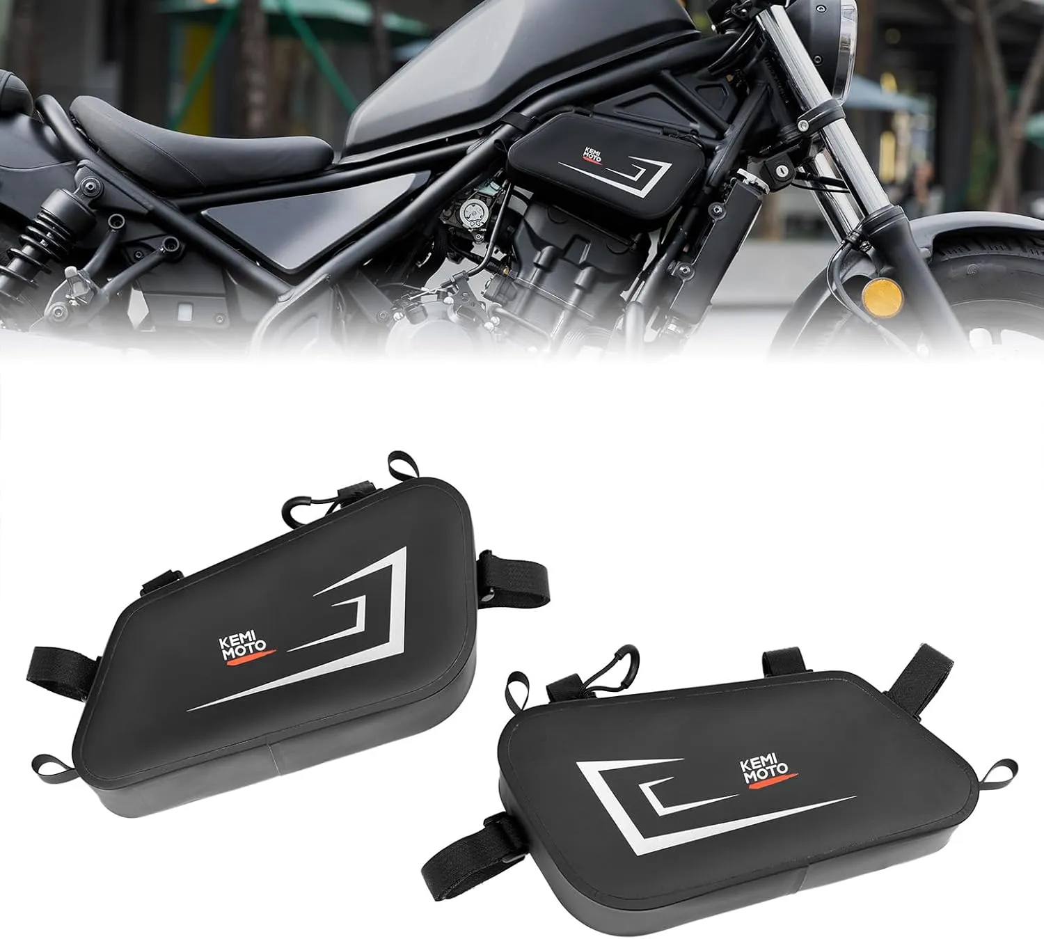 KEMIMOTO Motorcycle Side Bag, Tool Bag with Fully waterproof design & Air-Tight Zipper, Compatible with Rebel 300/500/1100 (2017-2025) Universal Motorcycle Sadddlebag Frame Bag 2Pcs