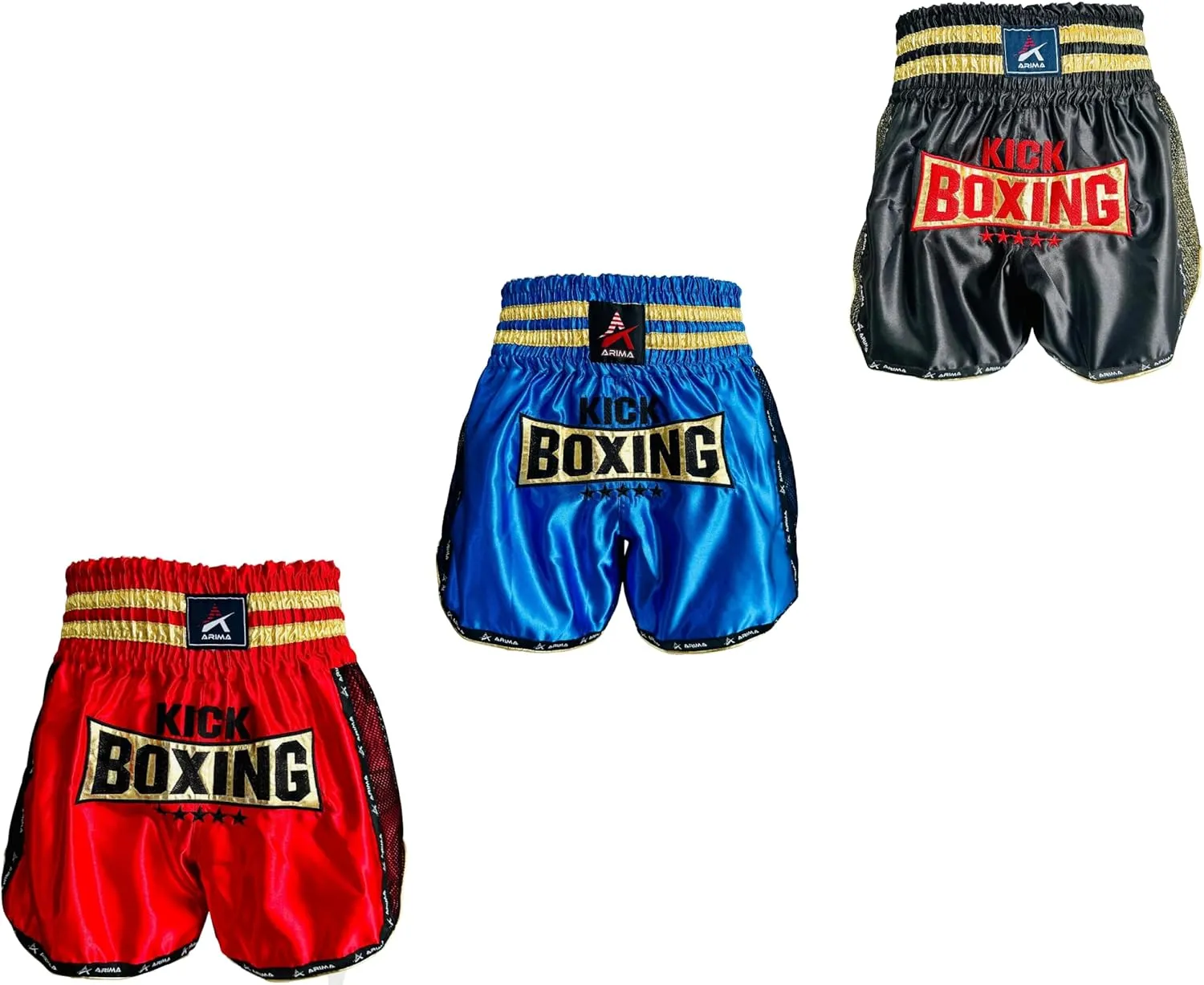 Kickboxing Shorts – Flex Satin Training & Competition Shorts with Kickboxing Embroidery, Lightweight Pro Fit