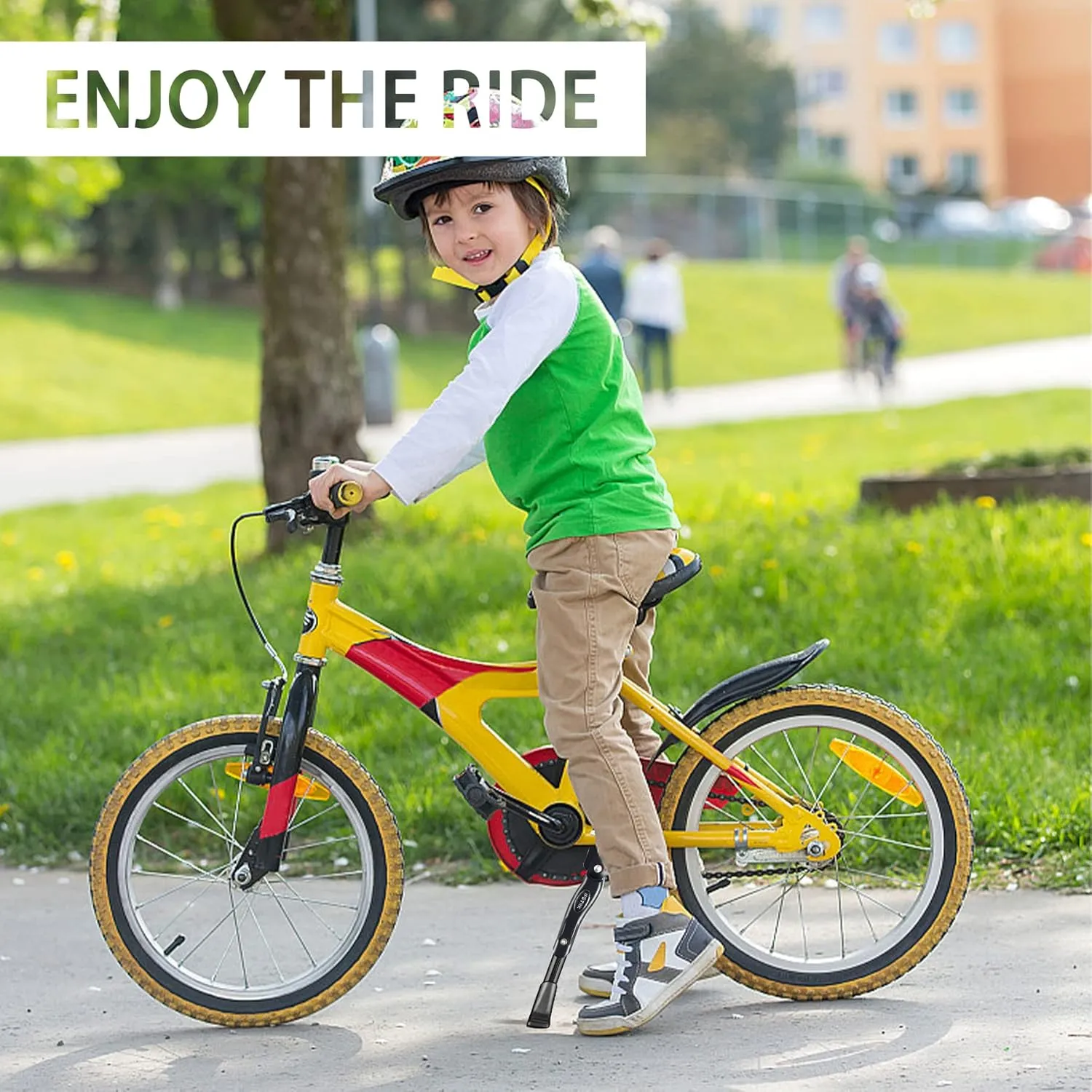 Kickstand for Kids Bike for 16 18 20 Inch Adjustable Folding Center Mount Children's Bicycles Black Aluminium Alloy Bike Kick Stand Easy Install