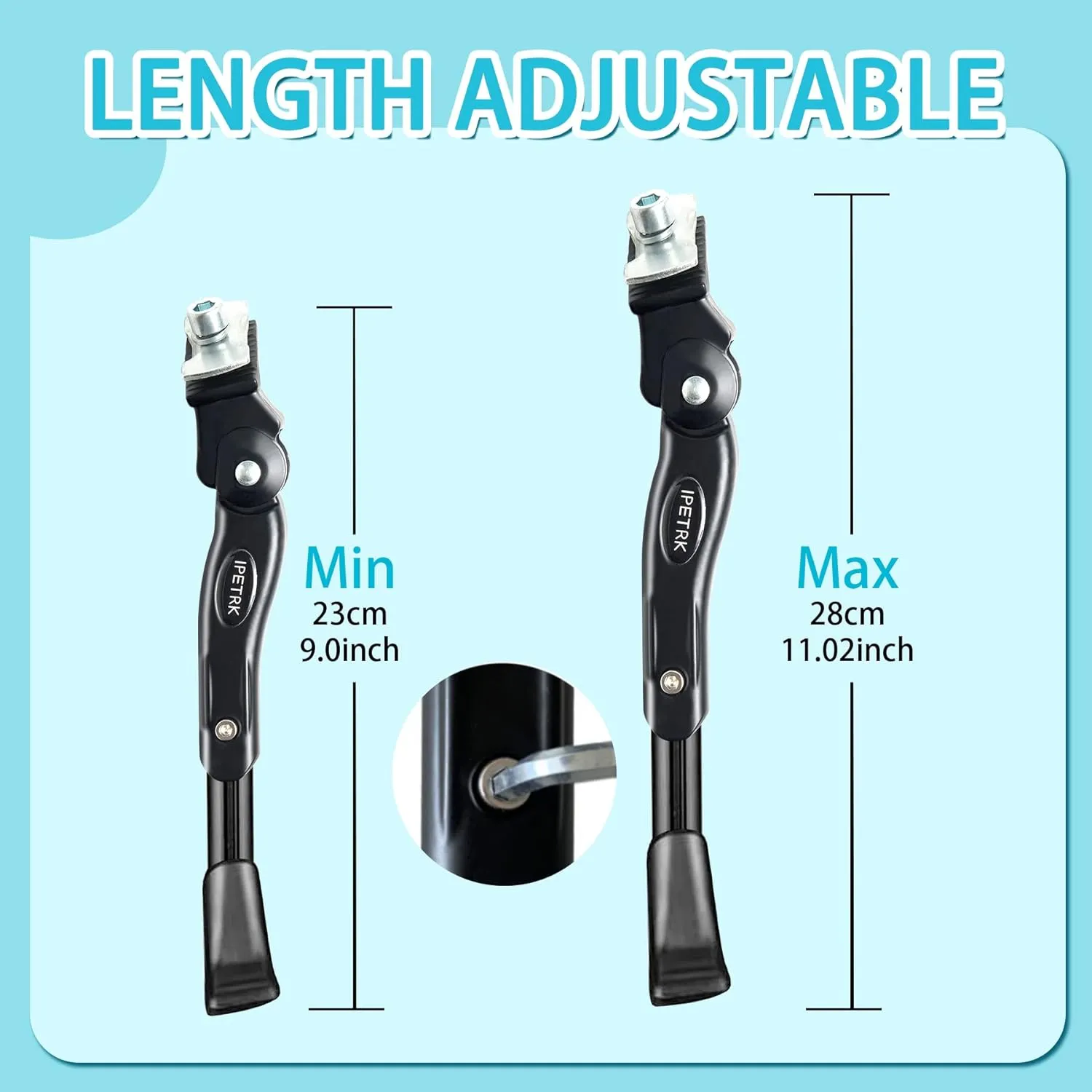 Kickstand for Kids Bike for 16 18 20 Inch Adjustable Folding Center Mount Children's Bicycles Black Aluminium Alloy Bike Kick Stand Easy Install