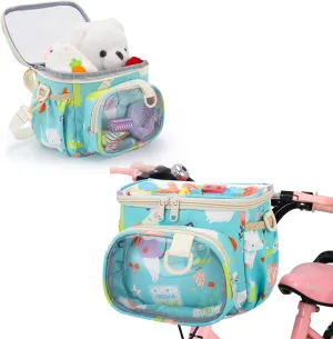 Kids Bike Basket,Waterproof Fabric Bicycle Basket,Boy and Girl Bicycles Front Basket Accessories,Fits Scooter and Tricycles Bike Handlebar Bag,with Shoulder Strap. ﻿