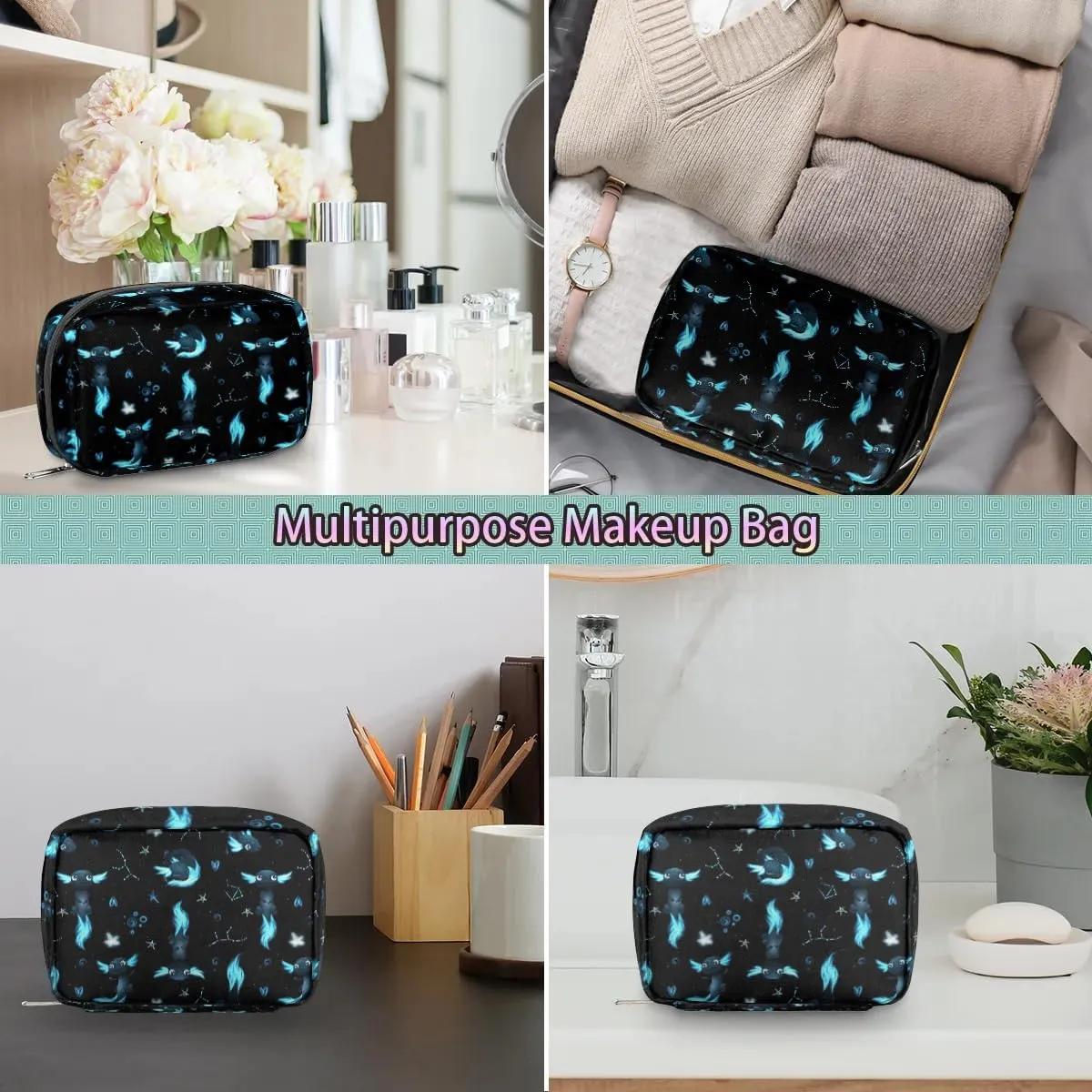 Kids Toiletry Bag for Boys, Cute Small Black Axolotl Wash Bag for Little Young Boys Waterproof Cosmetic Weekender Bag Toddler Traveling Toiletries