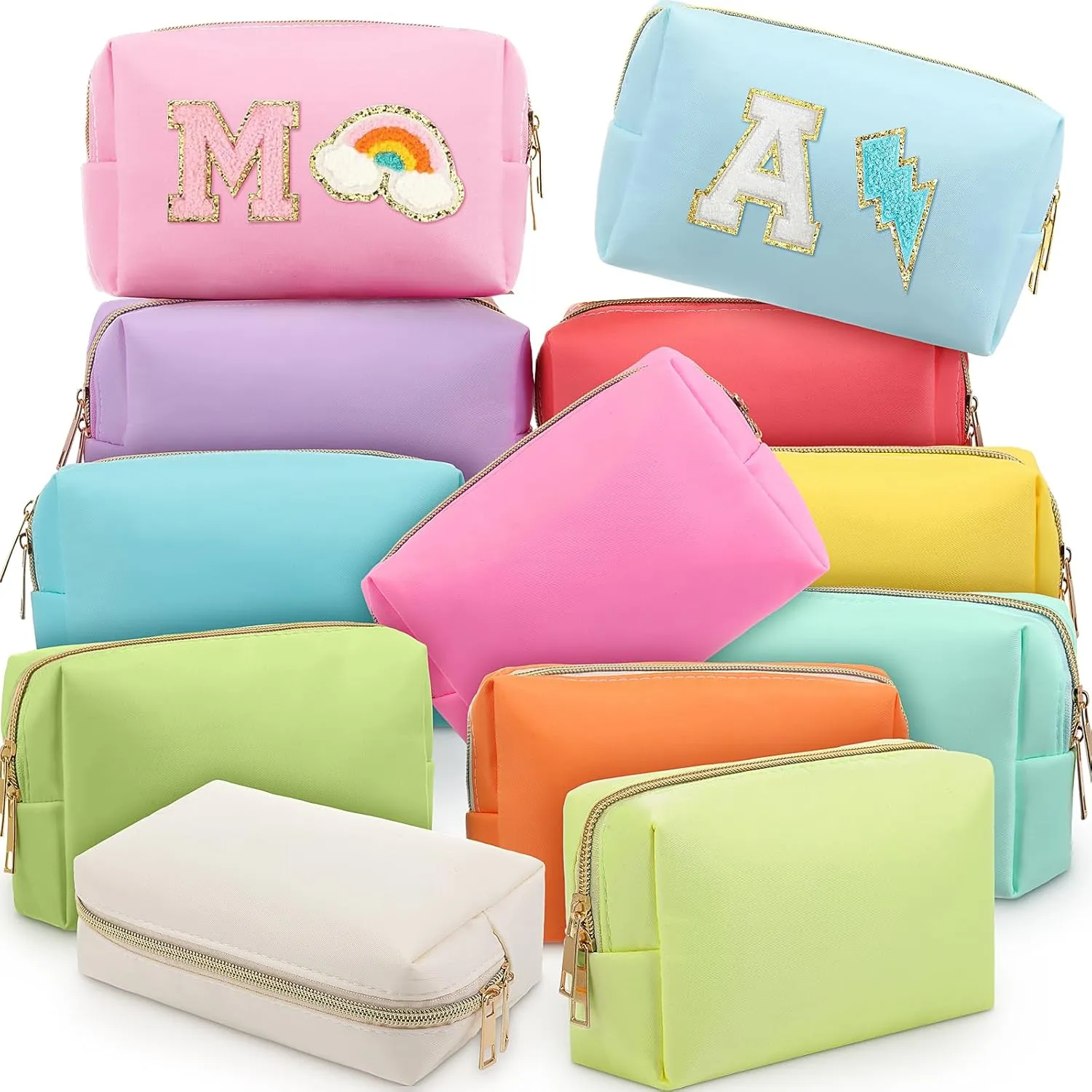 Kigeli 12 Pcs Nylon Makeup Bag Cosmetic Pouches Preppy Cosmetic Bag bulk for Women Waterproof Travel Zipper Organizer Little Outdoor Accessory Makeup Pouches Set(Macaron)