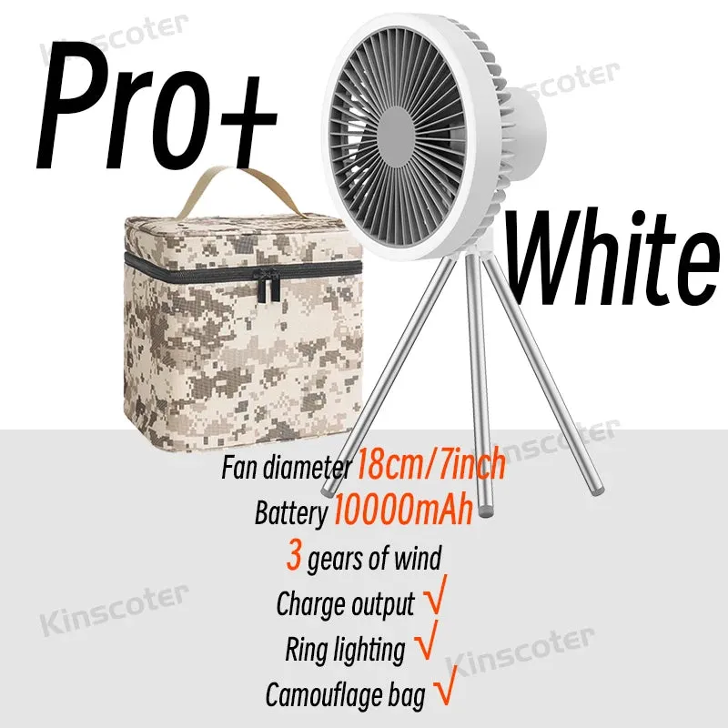 KINSCOTER 10000mAh Camping Tent Fan Multifunctional Rechargeable Desktop Fan USB Outdoor Ceiling Fan with LED Light Lamp