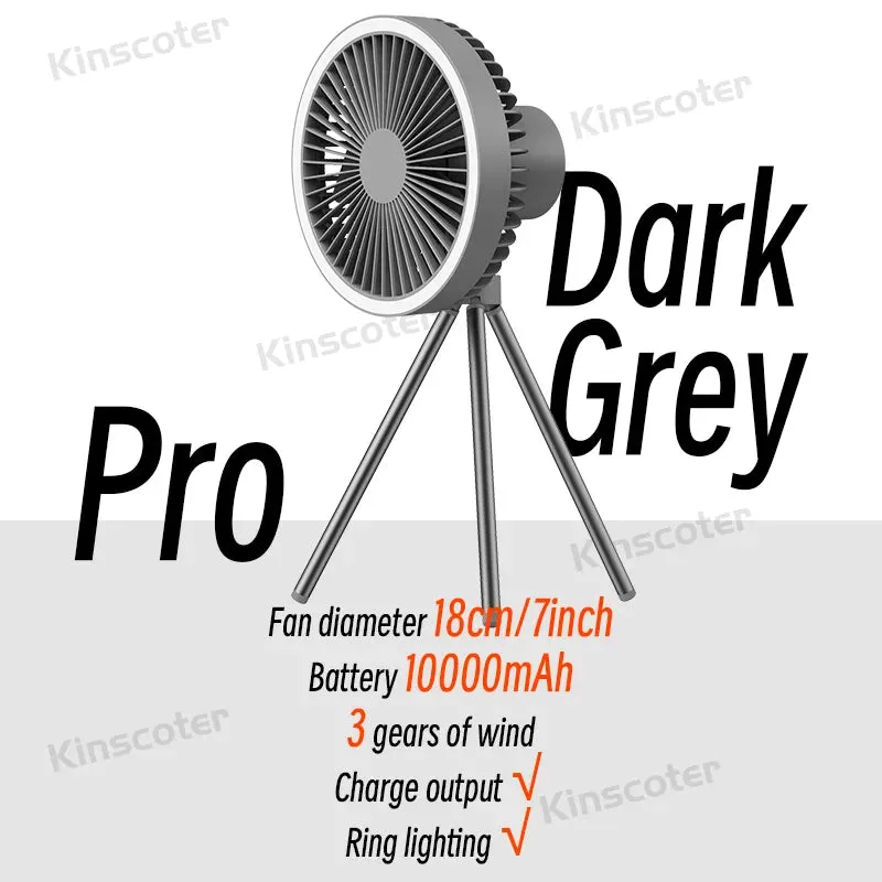 KINSCOTER 10000mAh Camping Tent Fan Multifunctional Rechargeable Desktop Fan USB Outdoor Ceiling Fan with LED Light Lamp