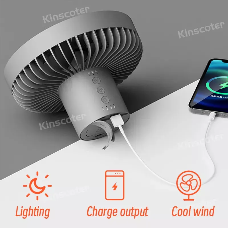 KINSCOTER 10000mAh Camping Tent Fan Multifunctional Rechargeable Desktop Fan USB Outdoor Ceiling Fan with LED Light Lamp