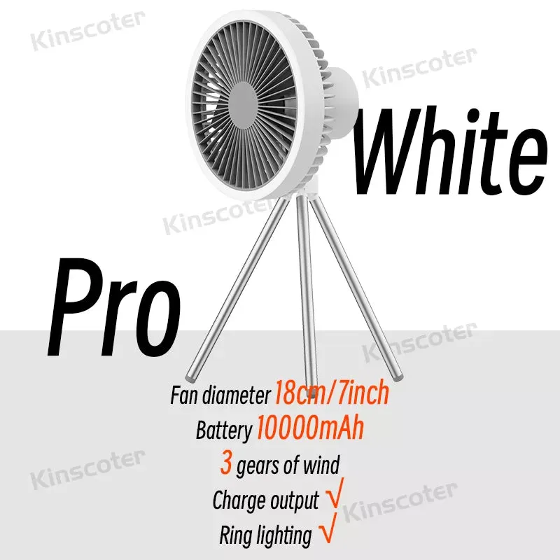 KINSCOTER 10000mAh Camping Tent Fan Multifunctional Rechargeable Desktop Fan USB Outdoor Ceiling Fan with LED Light Lamp