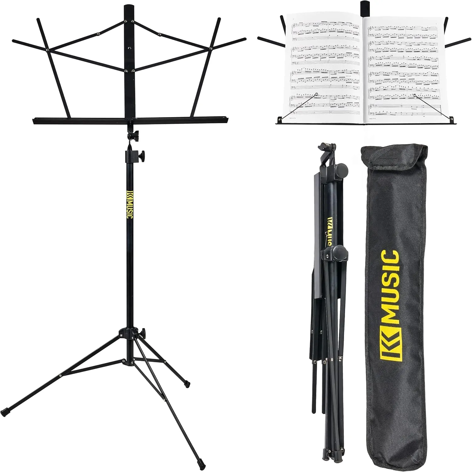 KK Music Sheet Music Stand - Portable Folding Music Stand for Sheet Music with Tripod Base and Carrying Bag - Heavy Duty Foldable Guitar, Ukulele, Violin Players