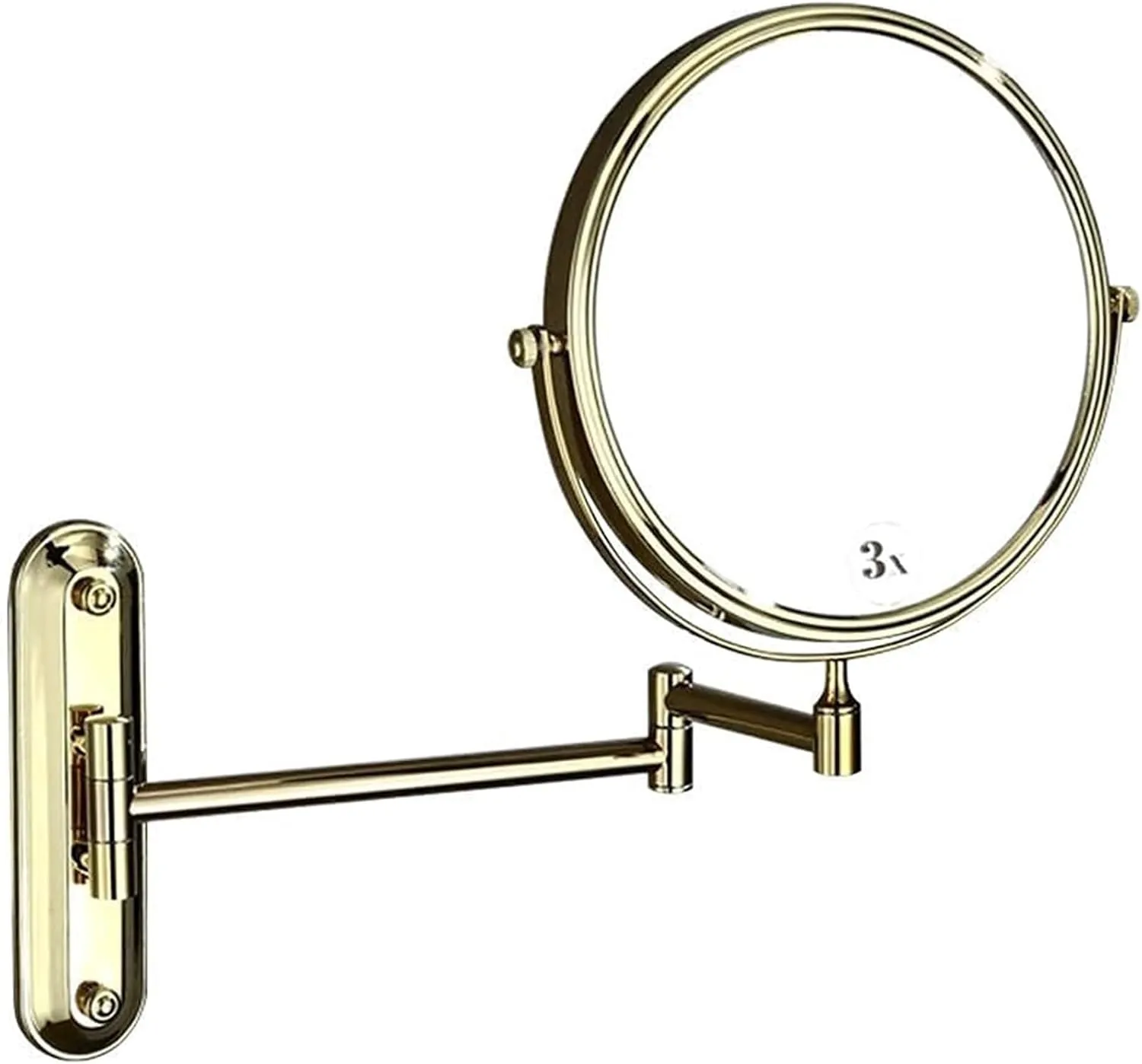 KOHARA Wall Mounted Makeup Mirror, 3X Magnification 8'' Two-Sided Extendable Bathroom Mirror Free Rotation