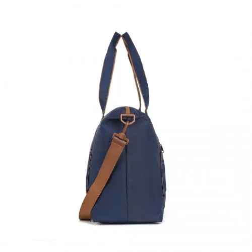 Kono Lightweight Waterproof Weekender Tote Bag Foldable Cabin Flight Duffel Ideal for Underseat Carry-On Travel - Navy/Brown
