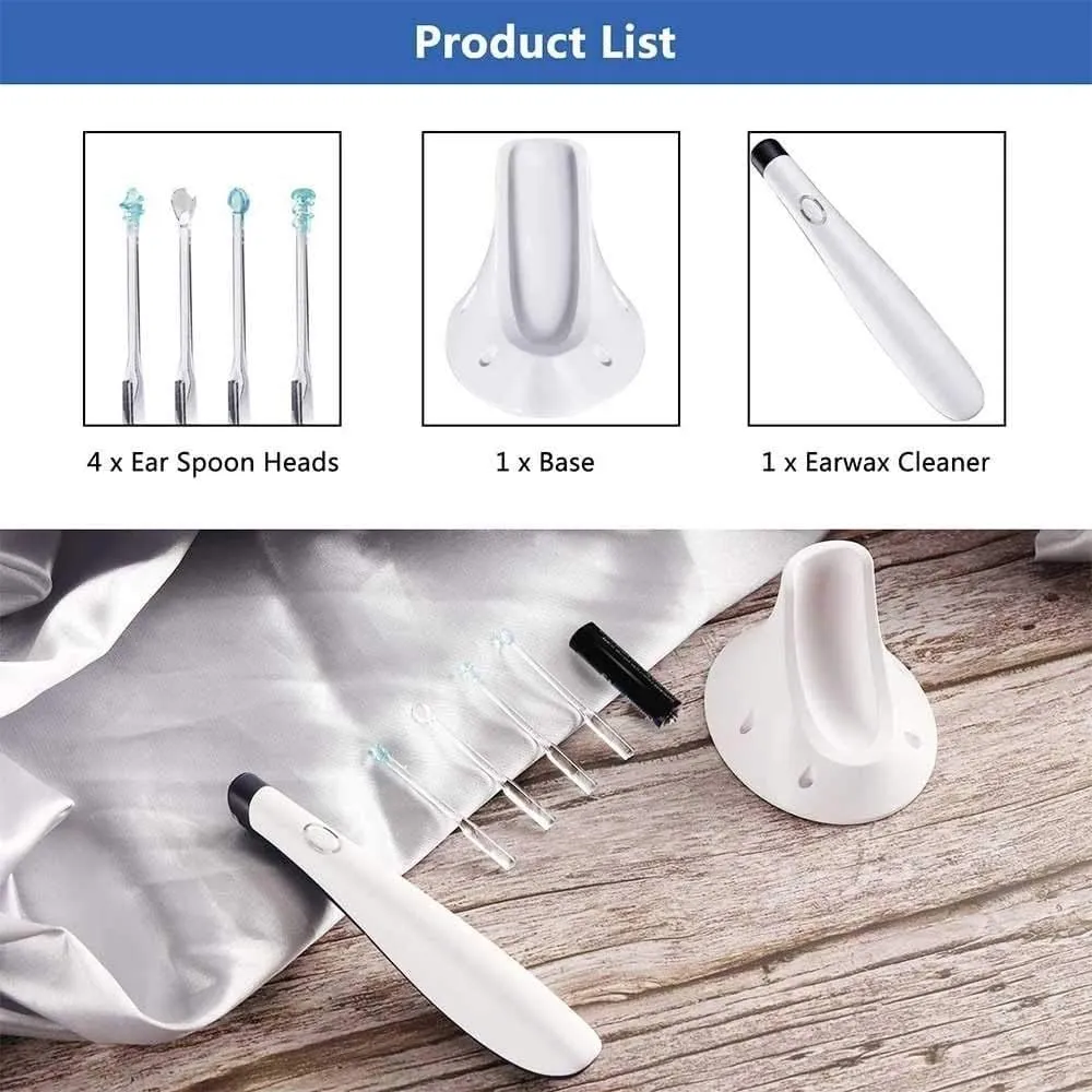 KouRy Portable Ear Pick Flashlight Earpick Vibrating LED Light Ear Cleaner Earwax Removal Tools Ear Curette Ear Spoon Ear Cleaning Tool (Color : White)