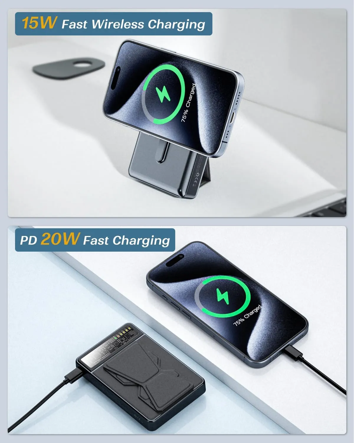 KPON Magnetic Portable Charger, 10000mAh for Magsafe Battery Pack with Foldable Stand, Fast Charging Wireless Power Bank with iWatch Charger for iPhone 16 Pro Max/15/14/13,Apple Watch Ultra