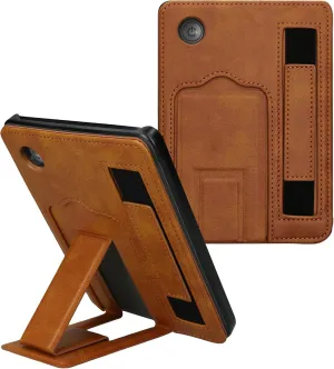 kwmobile Foldable PU Leather Cover and Stand for eReader Compatible with Kobo Clara 2E / Tolino Shine 4 Case - Light Brown