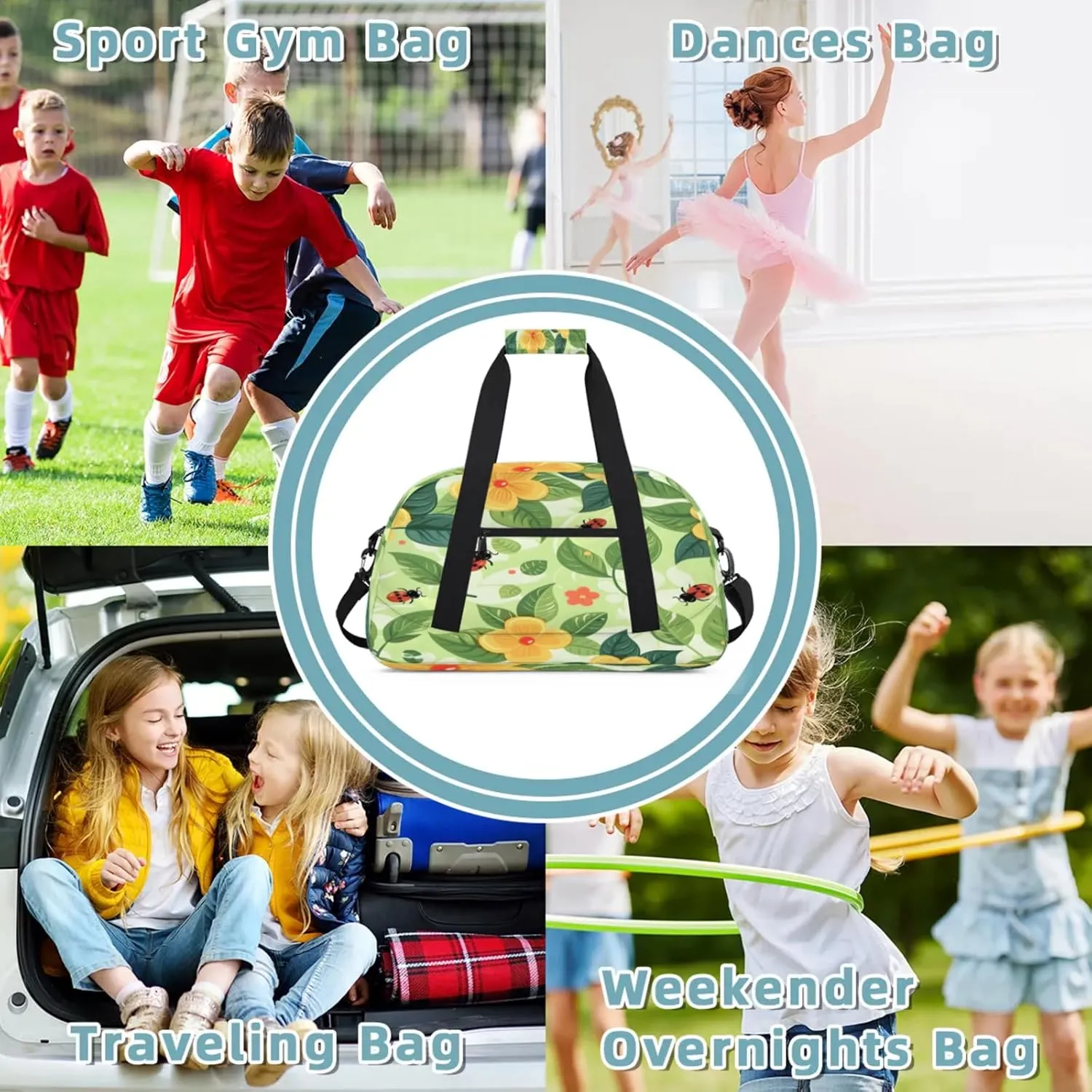 Ladybugs Small Gym Bag 18 inch Carry On Duffel Bag for Weekender Travel Sports Workout Yoga Gymnastics Dance Ballet