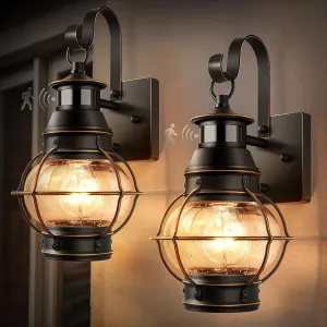 Lamomo Outdoor Wall Sconce,2 Pack Black Dusk to Dawn Motion Sensor Light Fixtures, Exterior Metal Waterproof Porch Lights for House Patio(No Bulb)