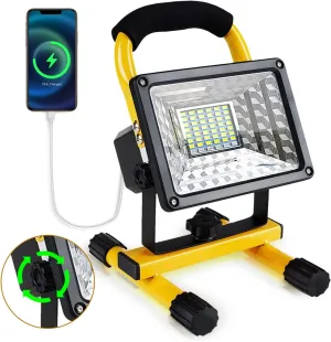 LANFU 30W 36LED Work Light with Stand,IP65 Waterproof Flood Light, Brightness Adjustable,Super Bright Portable Cordless Job Site Worklight for Garage Workshop Car Construction Outdoor Lighting Yellow