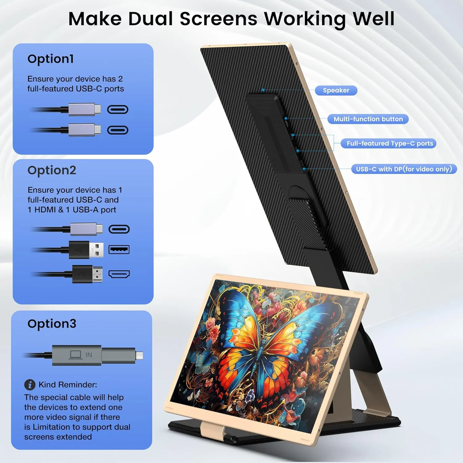 Laptop Screen Extender, 15.6'' Laptop Monitor Extender with 86% NTSC FHD 1080P Display, Detachable Triple Portable Monitor Compatible with Windows/Mac/DeX/Chrome, Also Works with Desktop/Mini PC