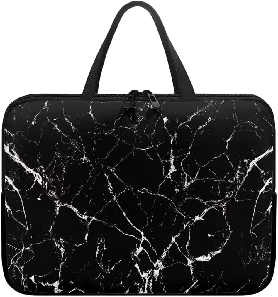 Laptop Sleeve Case with Handle Black White Marble Notebook Case for Notebook Briefcase for Office,Travel,Business-15 inch