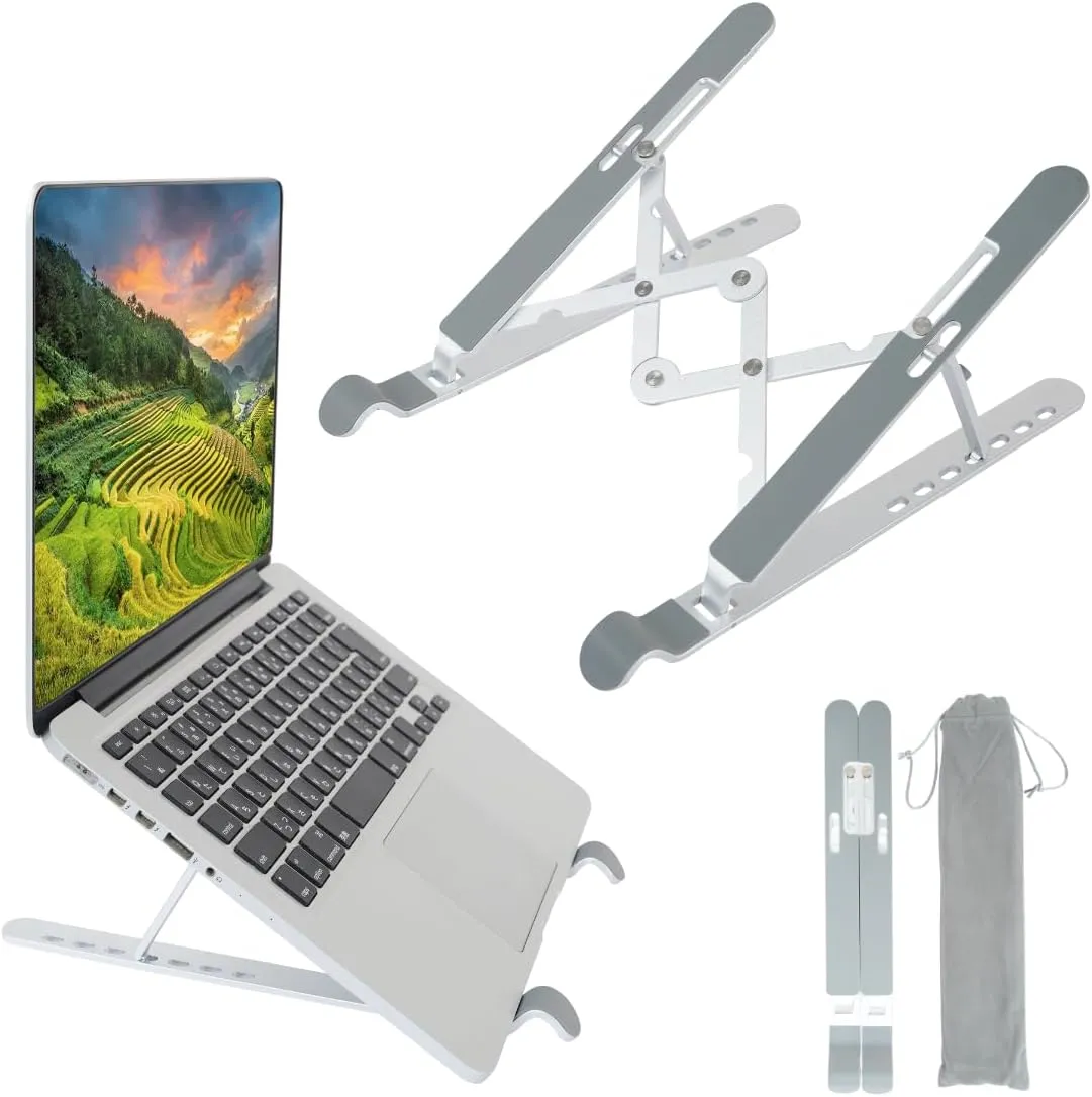 Laptop Stand, Laptop Holder Riser, Adjustable Aluminum Foldable Portable Notebook Stand, Compatible with 10-15.6” Laptops and Tablets (Silver)