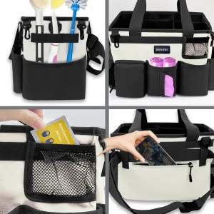 Large Cleaning Caddy Organizer with Handle, Wearable Caddy Bag for Supplies, with Shoulder and Waist Straps, Under Sink Organizer Bag with Multiple Compartments (White)