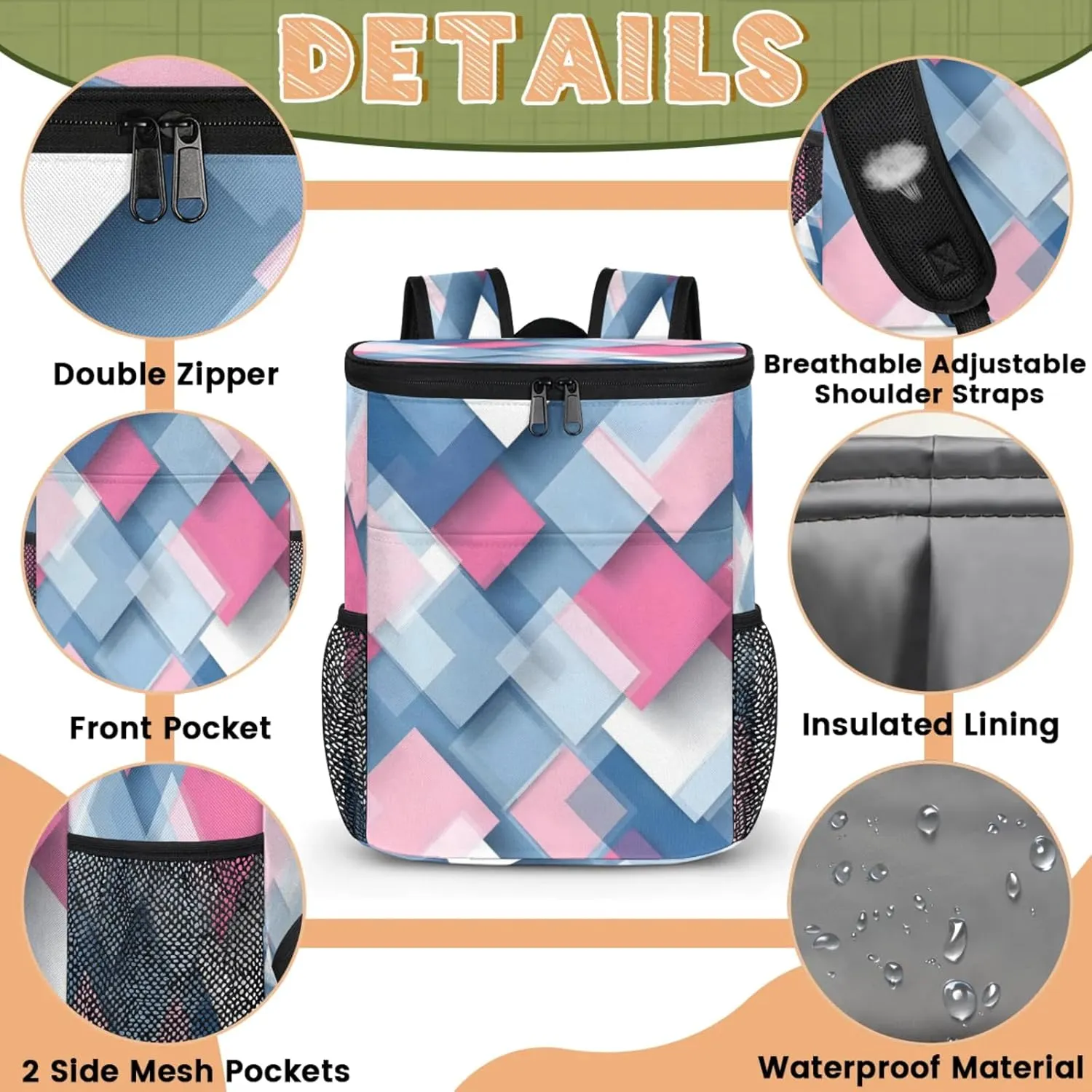 Large Insulated Cooler Backpack, Leak Proof Backpack 30 Cans, Cooler Bag for 12h Hot/Cold Retention