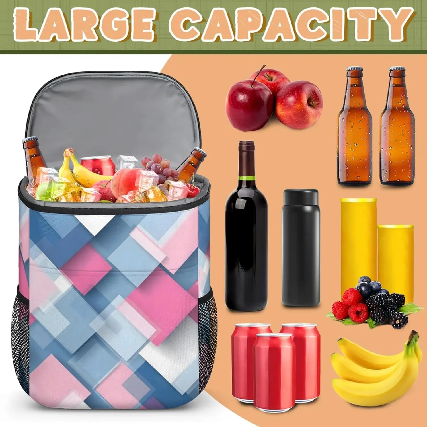 Large Insulated Cooler Backpack, Leak Proof Backpack 30 Cans, Cooler Bag for 12h Hot/Cold Retention