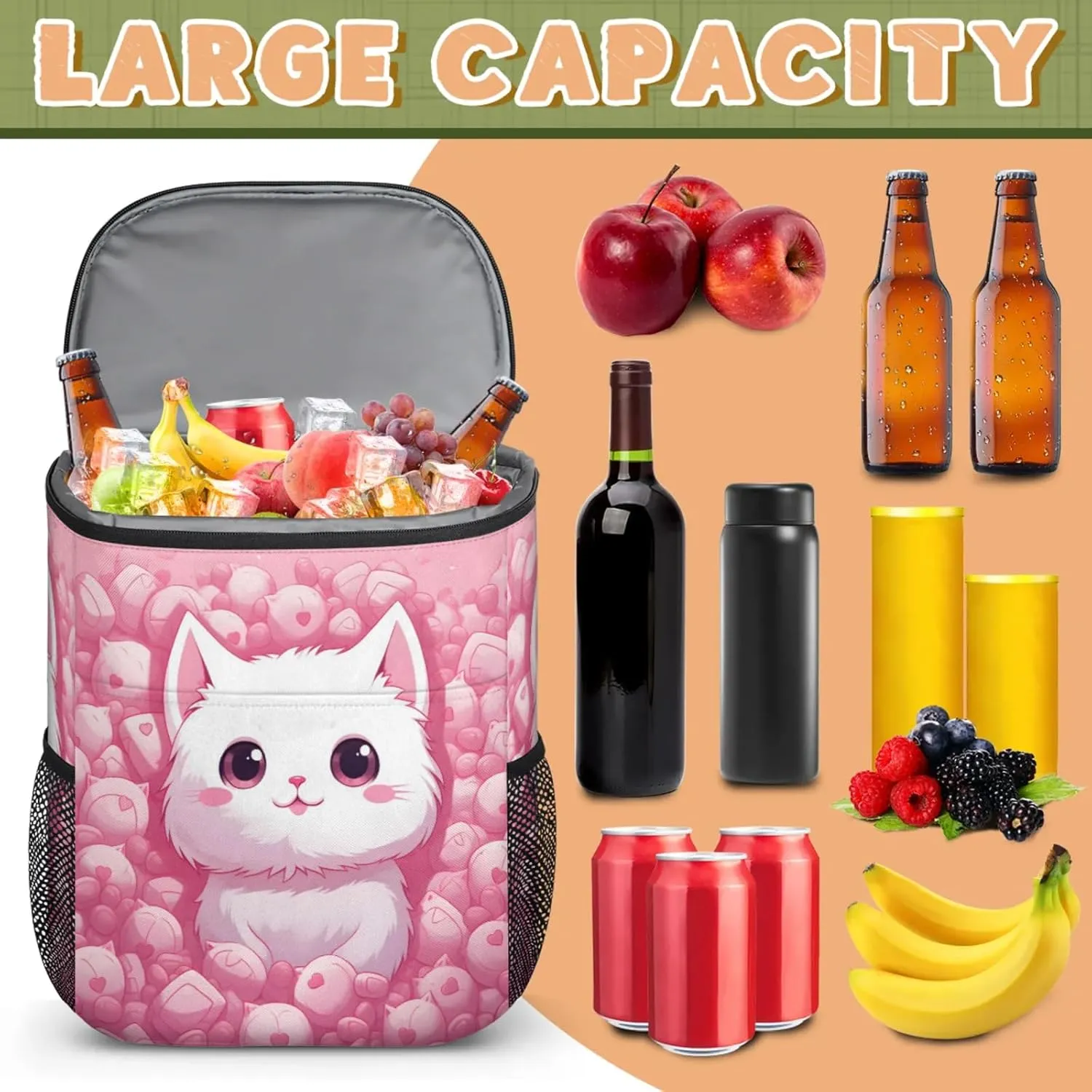 Large Insulated Cooler Backpack, Leak Proof Backpack 30 Cans, Cooler Bag for 12h Hot/Cold Retention