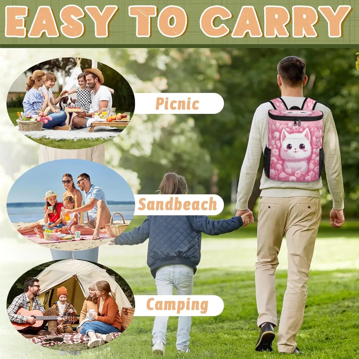 Large Insulated Cooler Backpack, Leak Proof Backpack 30 Cans, Cooler Bag for 12h Hot/Cold Retention