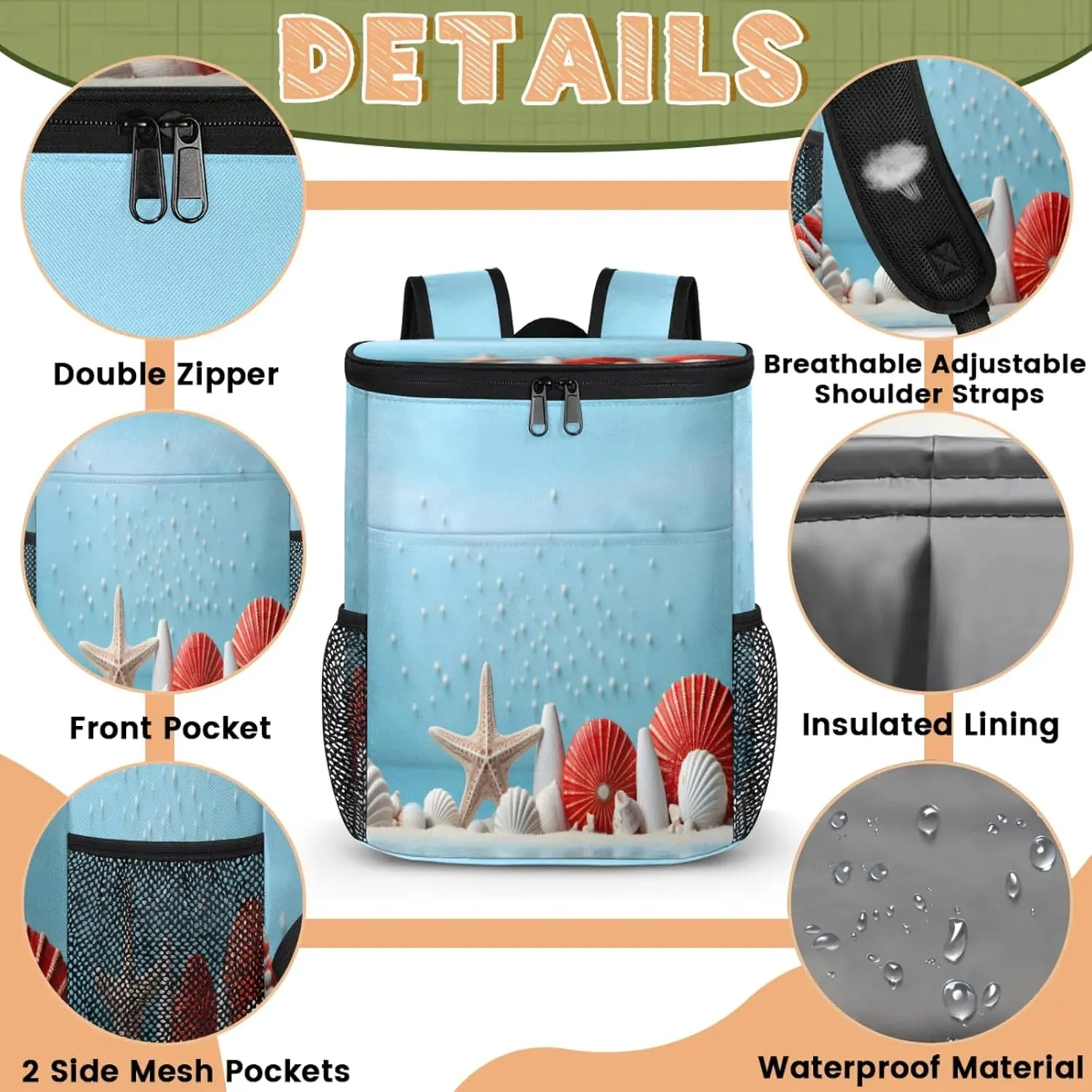 Large Insulated Cooler Backpack, Leak Proof Backpack 30 Cans, Cooler Bag for 12h Hot/Cold Retention