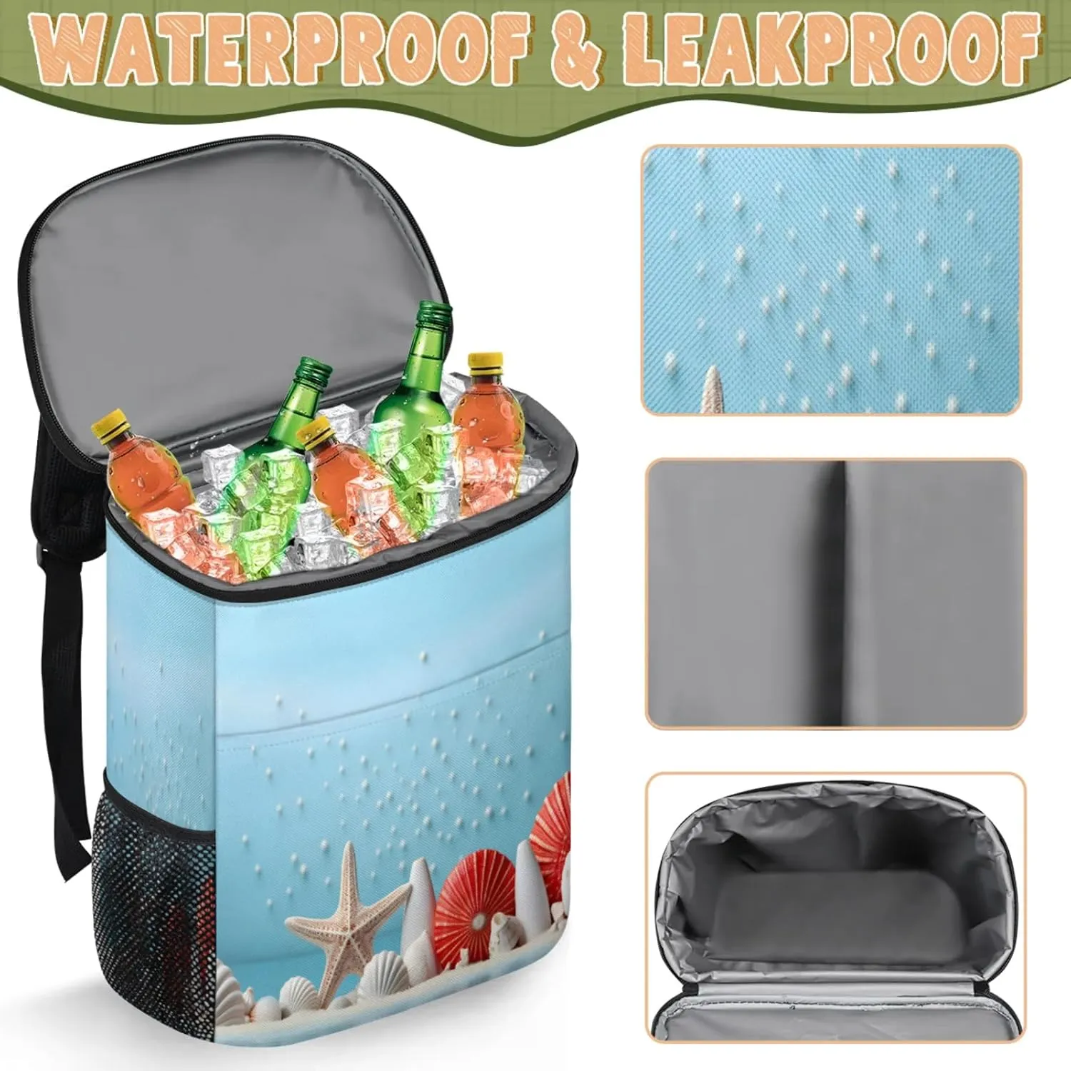 Large Insulated Cooler Backpack, Leak Proof Backpack 30 Cans, Cooler Bag for 12h Hot/Cold Retention