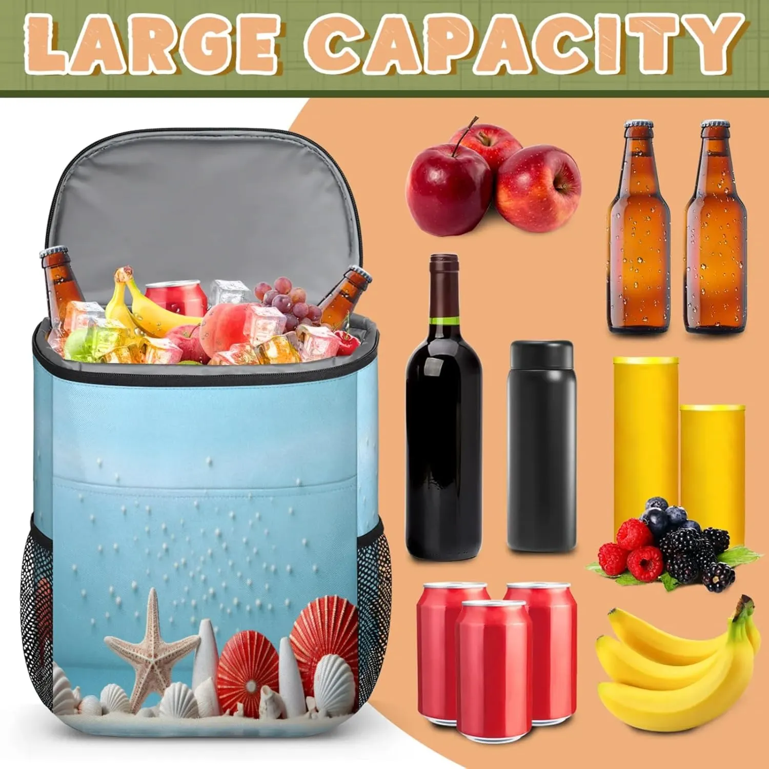 Large Insulated Cooler Backpack, Leak Proof Backpack 30 Cans, Cooler Bag for 12h Hot/Cold Retention