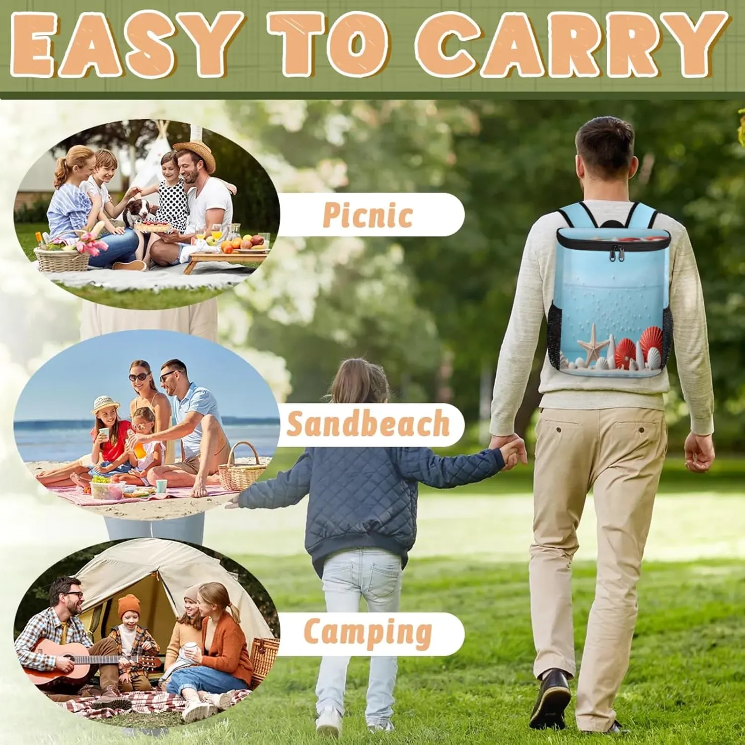 Large Insulated Cooler Backpack, Leak Proof Backpack 30 Cans, Cooler Bag for 12h Hot/Cold Retention