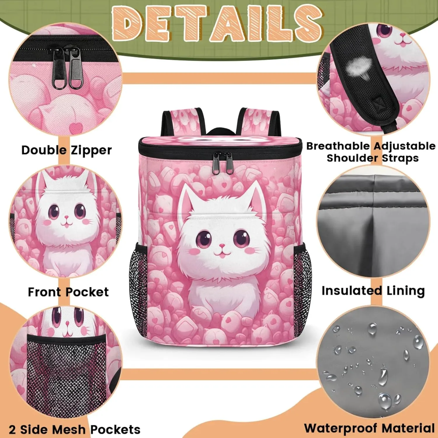Large Insulated Cooler Backpack, Leak Proof Backpack 30 Cans, Cooler Bag for 12h Hot/Cold Retention