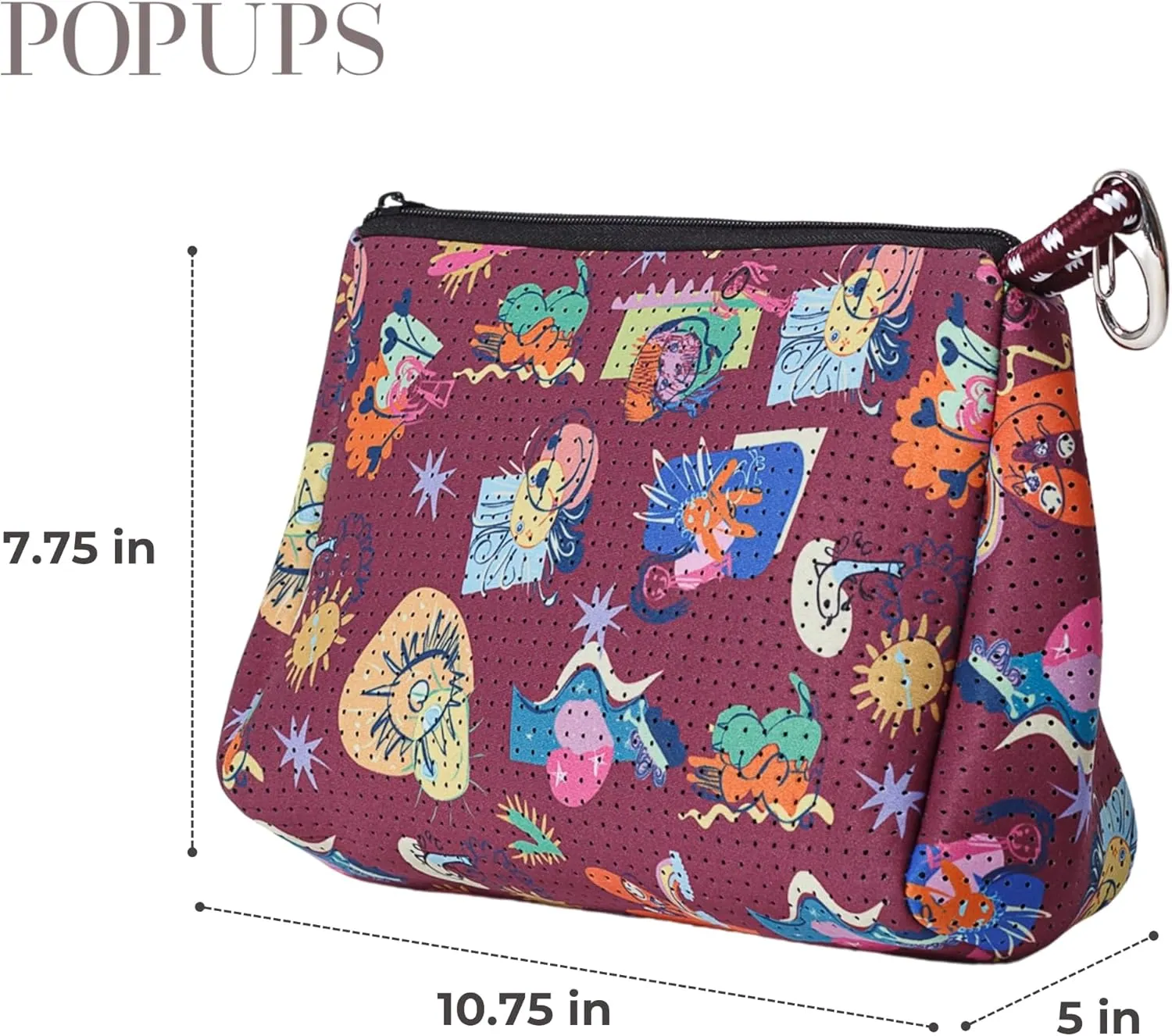 Large Makeup Bag with Zipper - Waterproof Neoprene Cosmetic Bag 7.7 x 10.75 x 5 inches