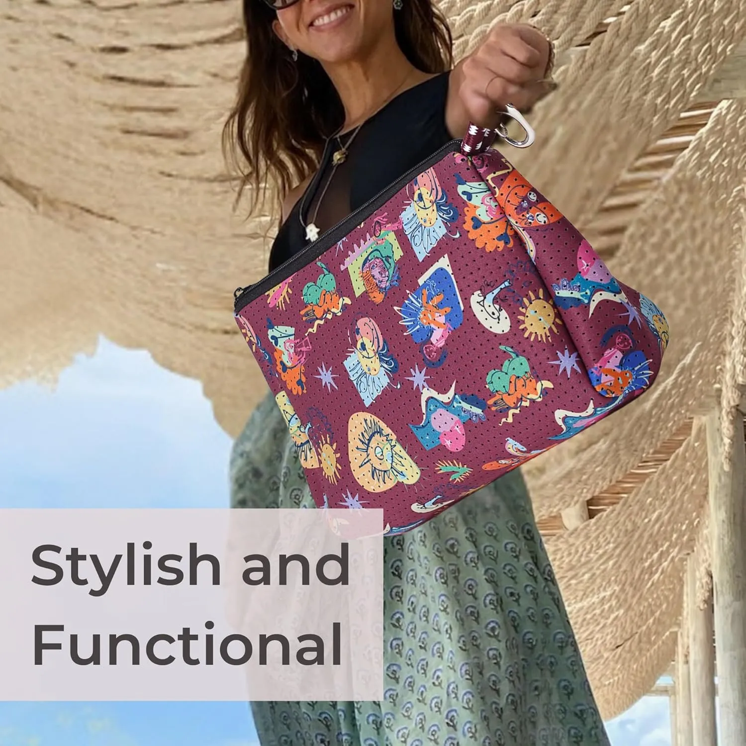 Large Makeup Bag with Zipper - Waterproof Neoprene Cosmetic Bag 7.7 x 10.75 x 5 inches