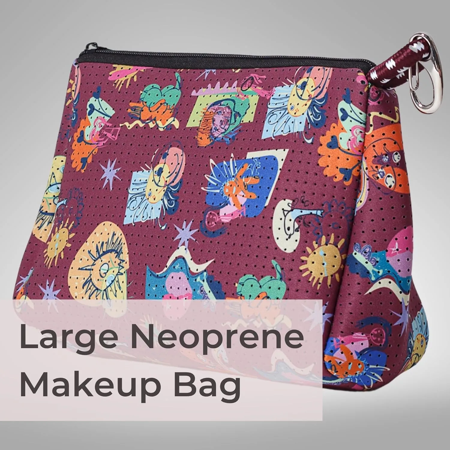 Large Makeup Bag with Zipper - Waterproof Neoprene Cosmetic Bag 7.7 x 10.75 x 5 inches