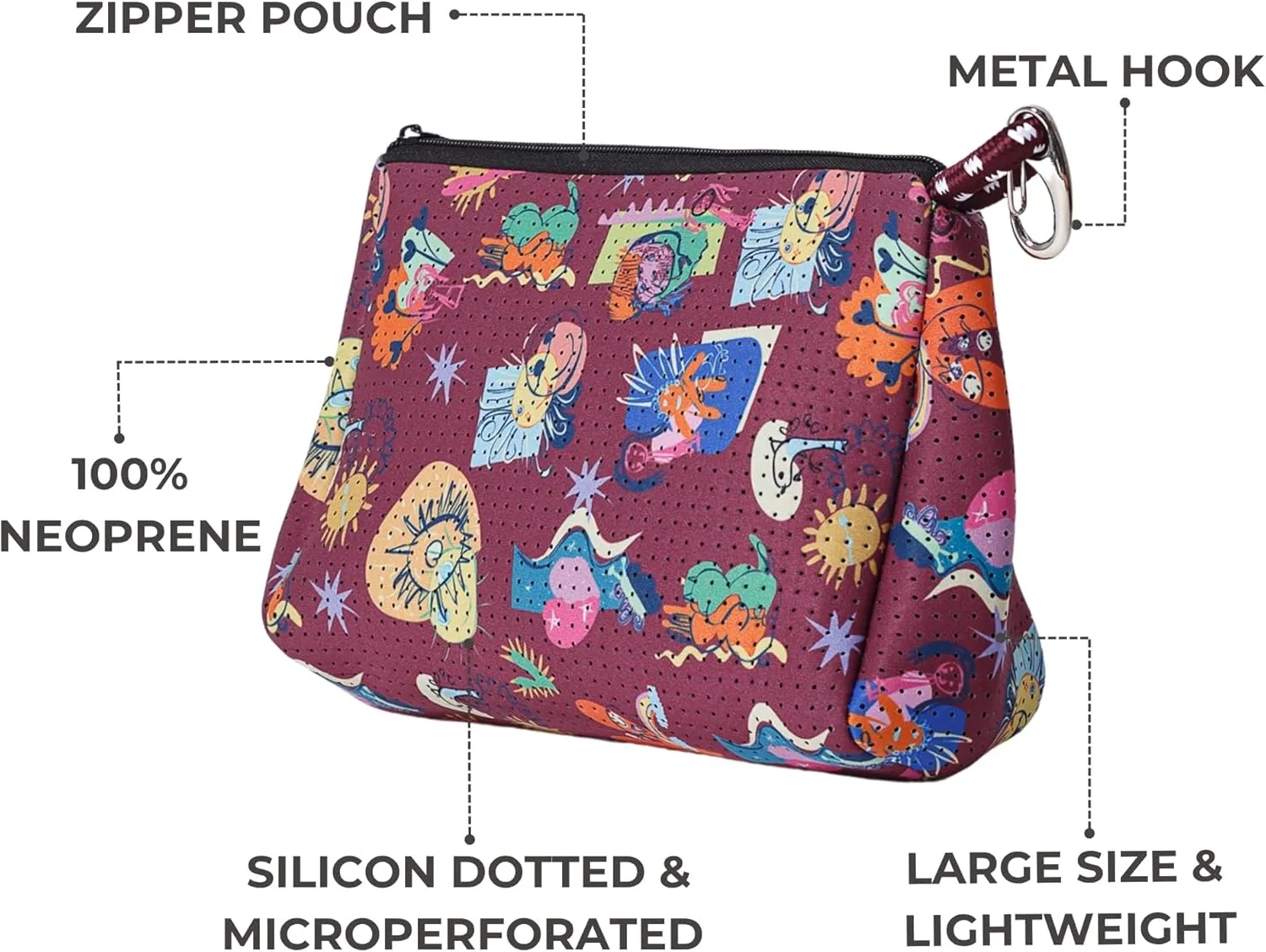 Large Makeup Bag with Zipper - Waterproof Neoprene Cosmetic Bag 7.7 x 10.75 x 5 inches