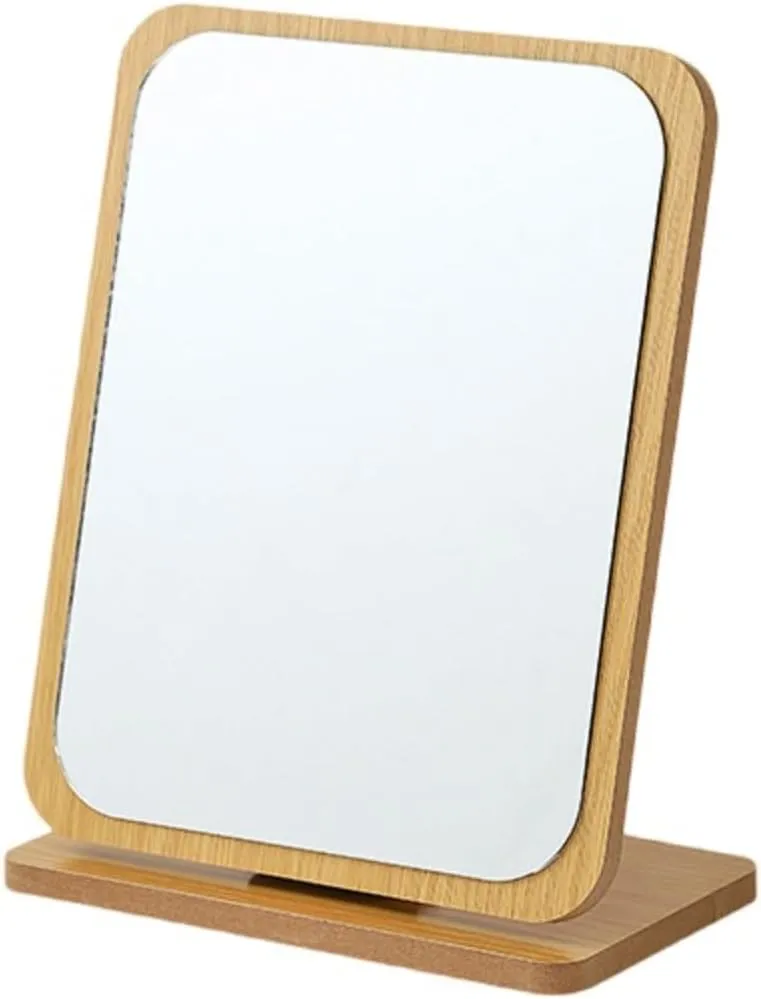 Large Portable Upright Makeup Mirror with Wooden Stand(Large vertical square mirror)