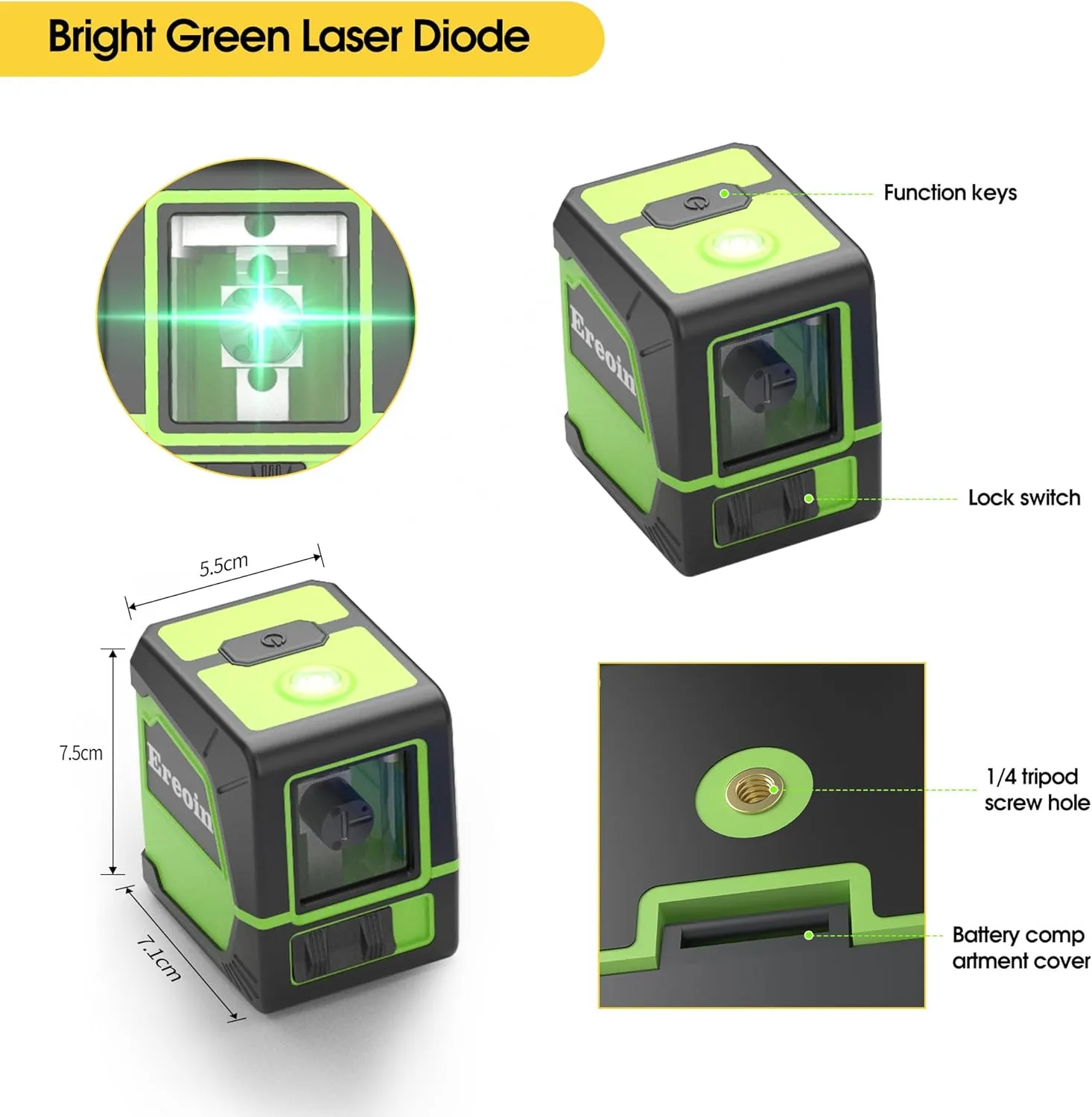 Laser Level with Tripod, 100Ft/30m Self Leveling Green Cross Line Self Level Laser Tool for Picture Hanging, Tile, Construction Indoor Project,Construction with 25in Tripod, 2 AA Batteries，Carry Bag