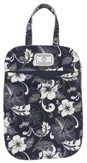 LB- Ultra Lightweight White Hibiscus (Navy) Laundry Bag