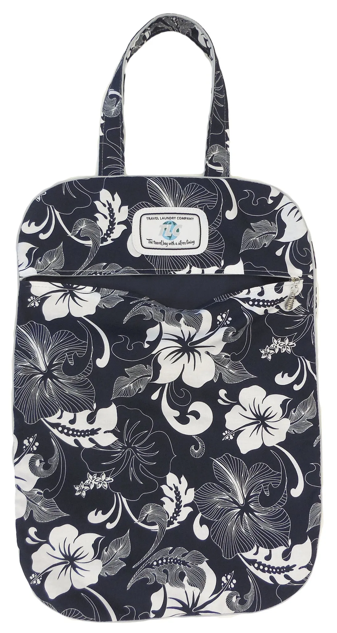 LB- Ultra Lightweight White Hibiscus (Navy) Laundry Bag
