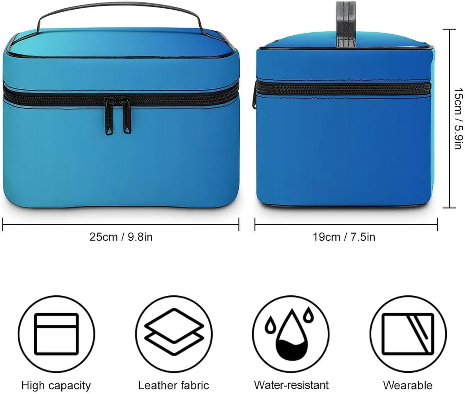Leather Cosmetic Case, Blue Ombre Portable Makeup Bag Organizer Large Capacity Travel Toiletry Bag with Zipper