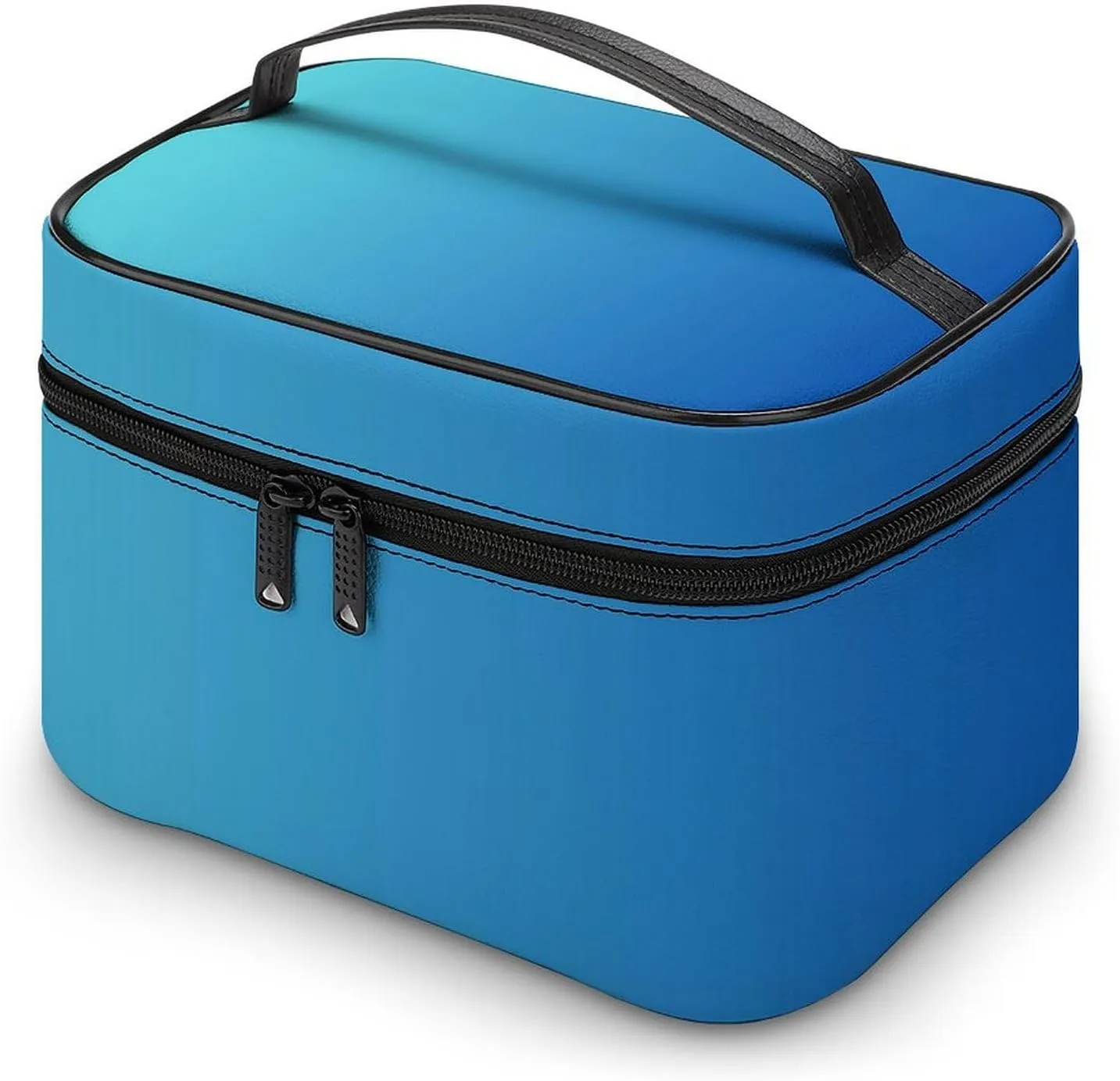 Leather Cosmetic Case, Blue Ombre Portable Makeup Bag Organizer Large Capacity Travel Toiletry Bag with Zipper
