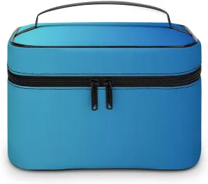Leather Cosmetic Case, Blue Ombre Portable Makeup Bag Organizer Large Capacity Travel Toiletry Bag with Zipper
